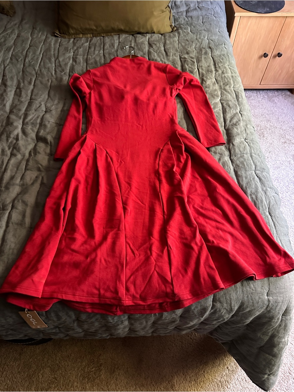 OGL Red Long-Sleeve Fit & Flare Midi Dress